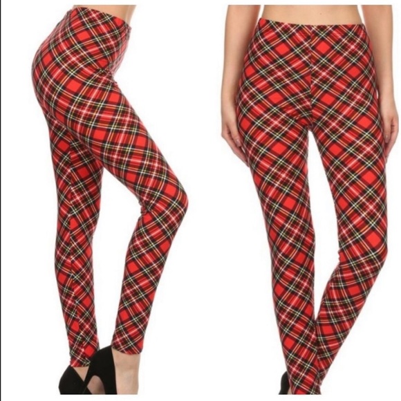 Red Plaid Skinny printed Leggings - Picture 3 of 7